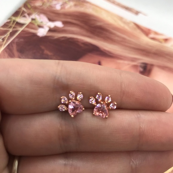 Rose Gold Paw 🐾 Stud Earrings - Picture 3 of 5